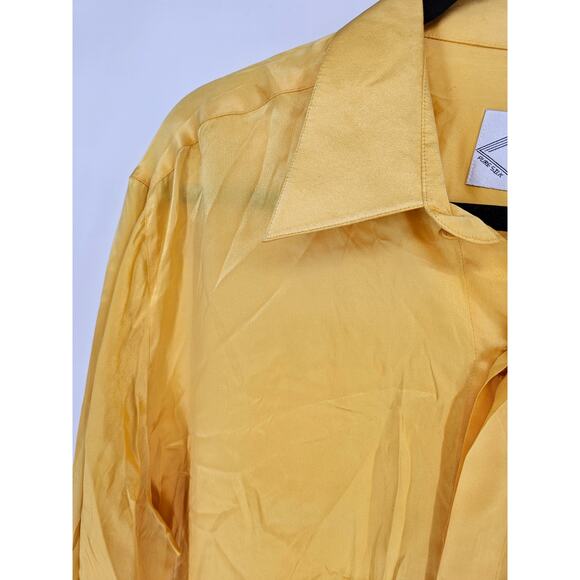 Moda Seta Steven Land Mens Sz L Pure Silk Long Sleeve Dress Shirt Yellow Gold - Picture 2 of 4